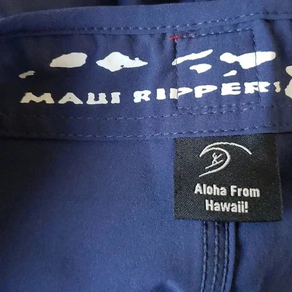 Maui Rippers Large Navy Blue Midrise 4-Way Stretch Boardshorts Swim - Picture 5 of 10